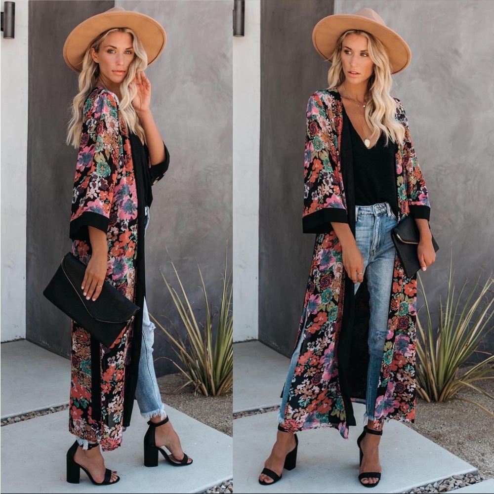 Brenda Floral Duster tie Kimono Size Small If By Sea Los Angeles